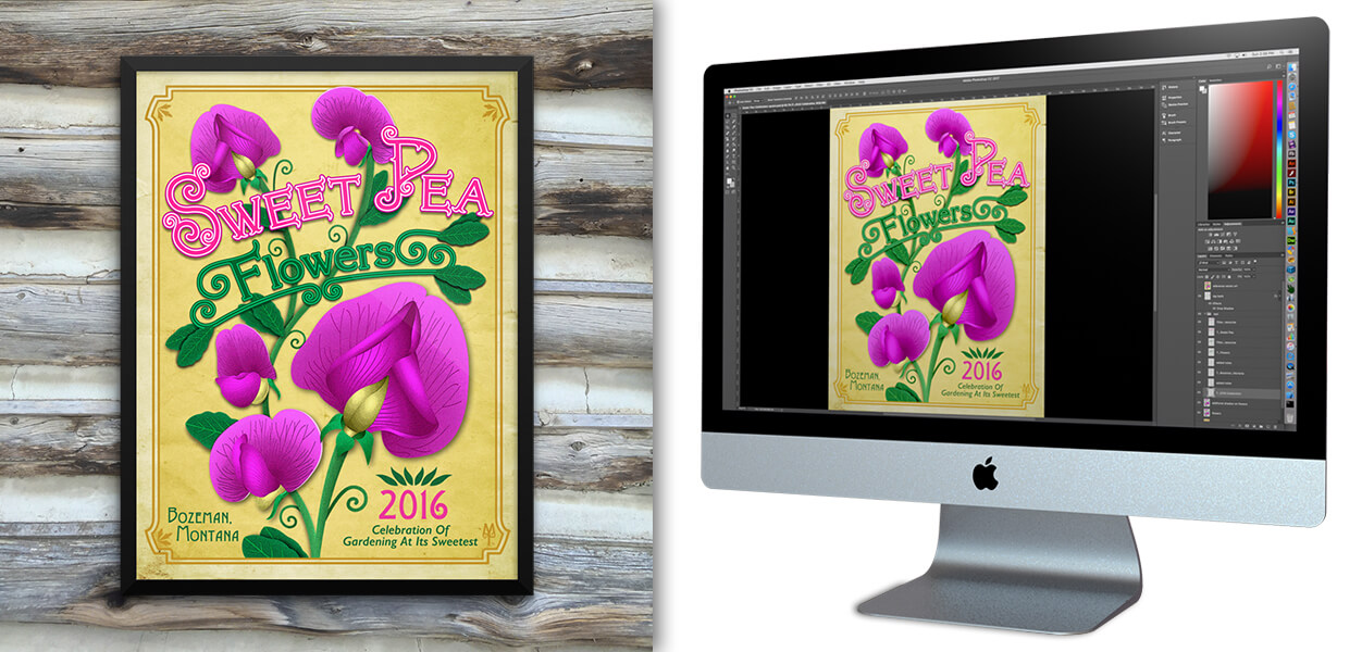 2016 Sweet Pea Flowers poster, by Montana Treasures